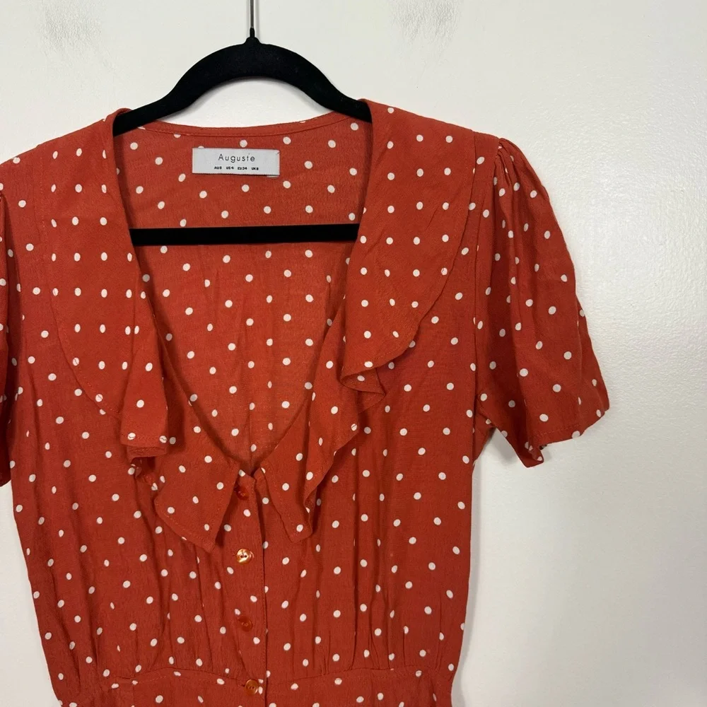 Auguste the label lily day rust orange polka dot mini dress size 4 - Picture 3 of 7